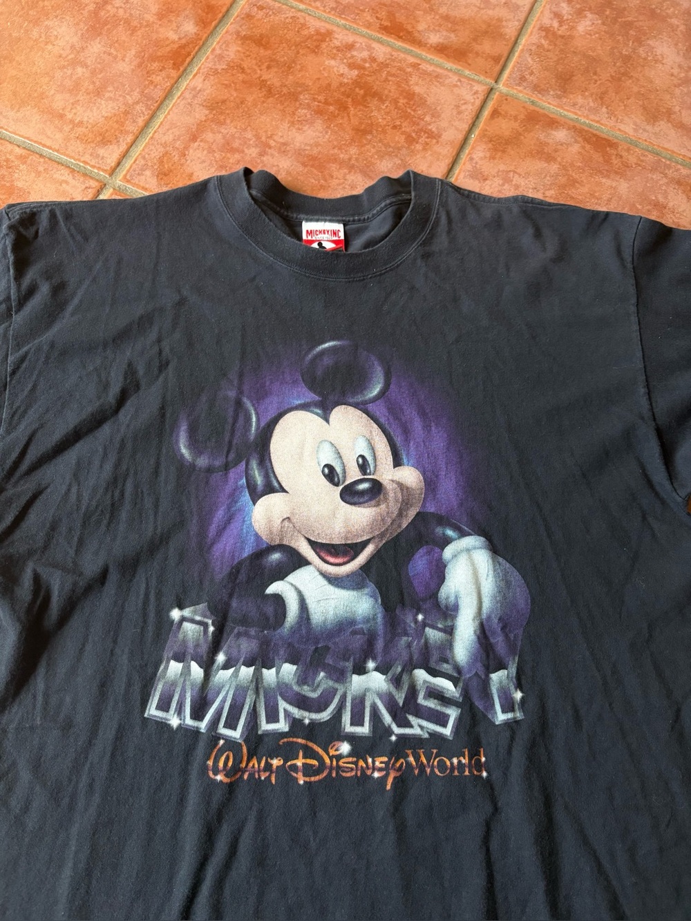 VTG  90s Walt Disney World Mickey Mouse T-Shirt Black Cartoon 3D Size XXL